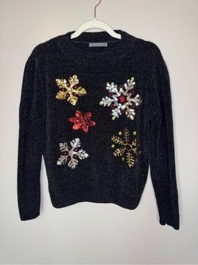 Suzy Shier Black Sequin Snowflake Turtleneck Sweater